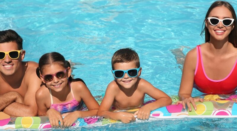 Family floating and swimming in pool. They are all wearing sunglasses. This is preventing harmful exposure to UV rays which causes sunburn eyes. Wear protection over your eyes is strongly suggested by Aaron J. Affleck, M.D., a comprehensive ophthalmologist at Affleck, M.D. Eye Care – Surgical and Medical Ophthalmology Clinic in Idaho Falls, ID.